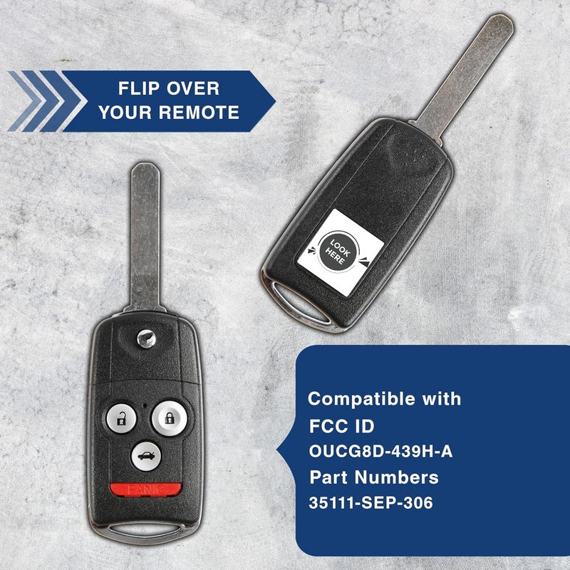 KeylessOption Keyless Entry Remote Control Uncut Ignition Car Flip Key Fob for 07 08 Acura TL OUCG8D-439H-A - Image 4