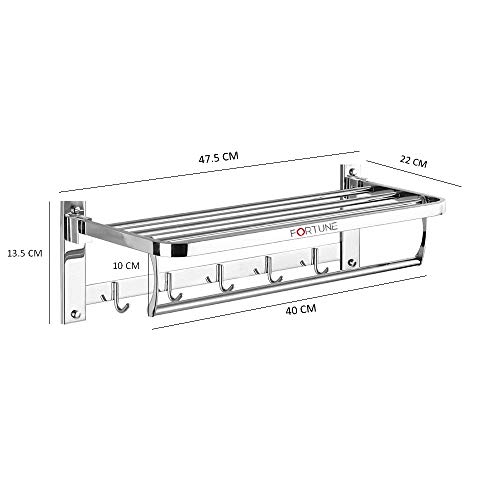 FORTUNE Luxurious Stainless Steel Folding Towel Rack | Towel Stand | Towel Hanger | Towel Holder | Rack Shelf | Bathroom Accessories (Square) - (18 Inch) - Image 3
