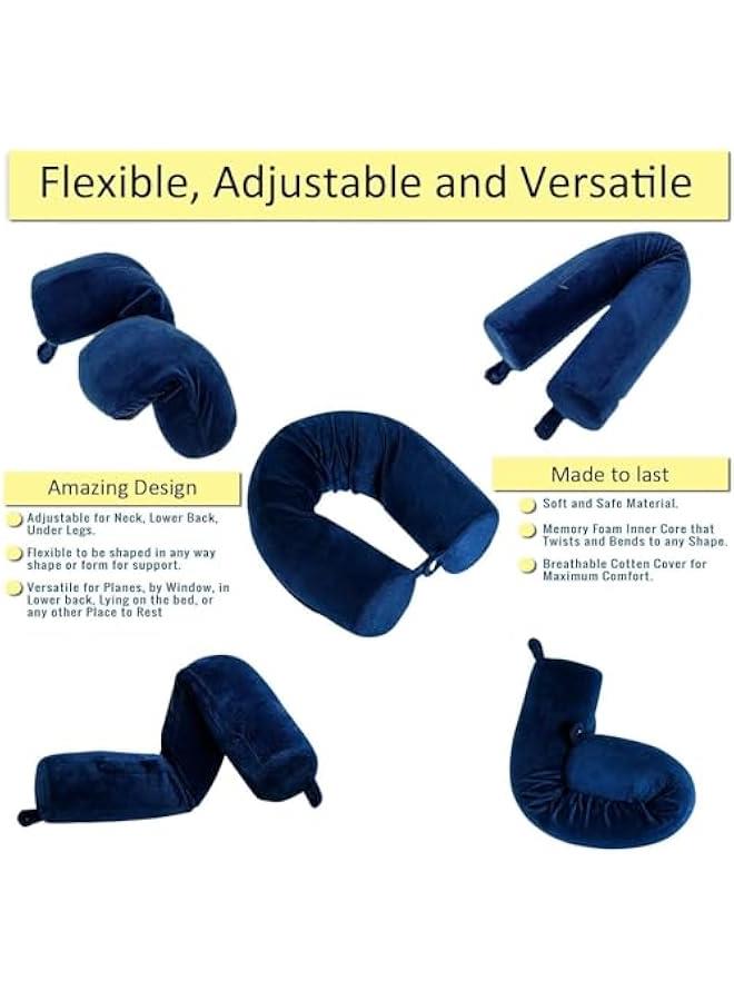 هوكور وسادة سفر تويست ميموري فوم من تراسل، للرقبة والكتف والفقرات القطنية والساق، وسادة سفر للبالغين بالطائرة (ازرق) - Image 2