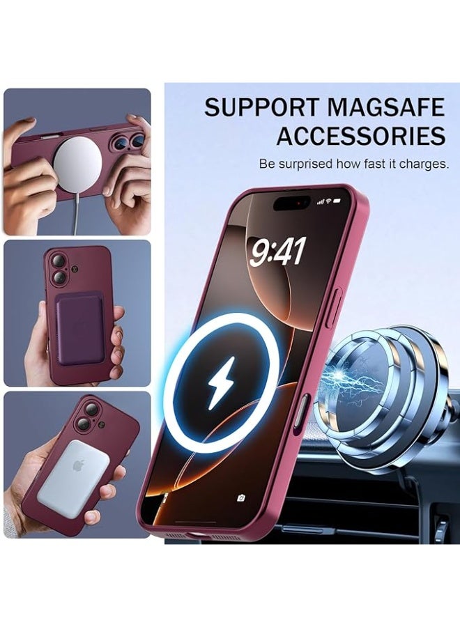 Compatible with Magnetic Case for iPhone 16 [Compatible with MagSafe] Built-in Camera Lens Protector Soft TPU Bumper Luster Smooth Shockproof Anti-Scratch Phone Cases for iPhone 16 (Wine Red) - Image 3