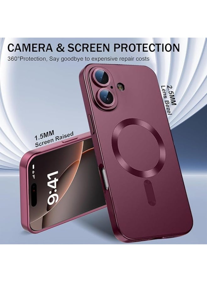 Compatible with Magnetic Case for iPhone 16 [Compatible with MagSafe] Built-in Camera Lens Protector Soft TPU Bumper Luster Smooth Shockproof Anti-Scratch Phone Cases for iPhone 16 (Wine Red) - Image 4