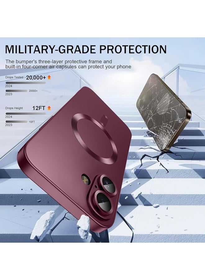 Compatible with Magnetic Case for iPhone 16 [Compatible with MagSafe] Built-in Camera Lens Protector Soft TPU Bumper Luster Smooth Shockproof Anti-Scratch Phone Cases for iPhone 16 (Wine Red) - Image 2