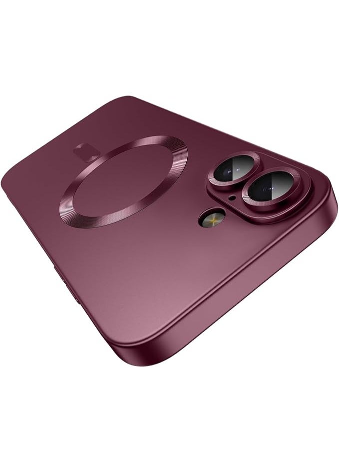 Compatible with Magnetic Case for iPhone 16 [Compatible with MagSafe] Built-in Camera Lens Protector Soft TPU Bumper Luster Smooth Shockproof Anti-Scratch Phone Cases for iPhone 16 (Wine Red) - Image 1
