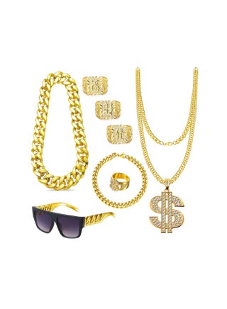 80s 90s Hip Hop Costume Kit for Men - Rapper Sunglasses, Gold Rope Chain, Bracelet, Dollar Sign Chain, Kanji Ring - Halloween Party Decorations - pzsku/Z60FC6E476B67A6510E7CZ/45/_/1702369136/a8d5938b-5957-45f4-b6fc-ccbde0b9dee2