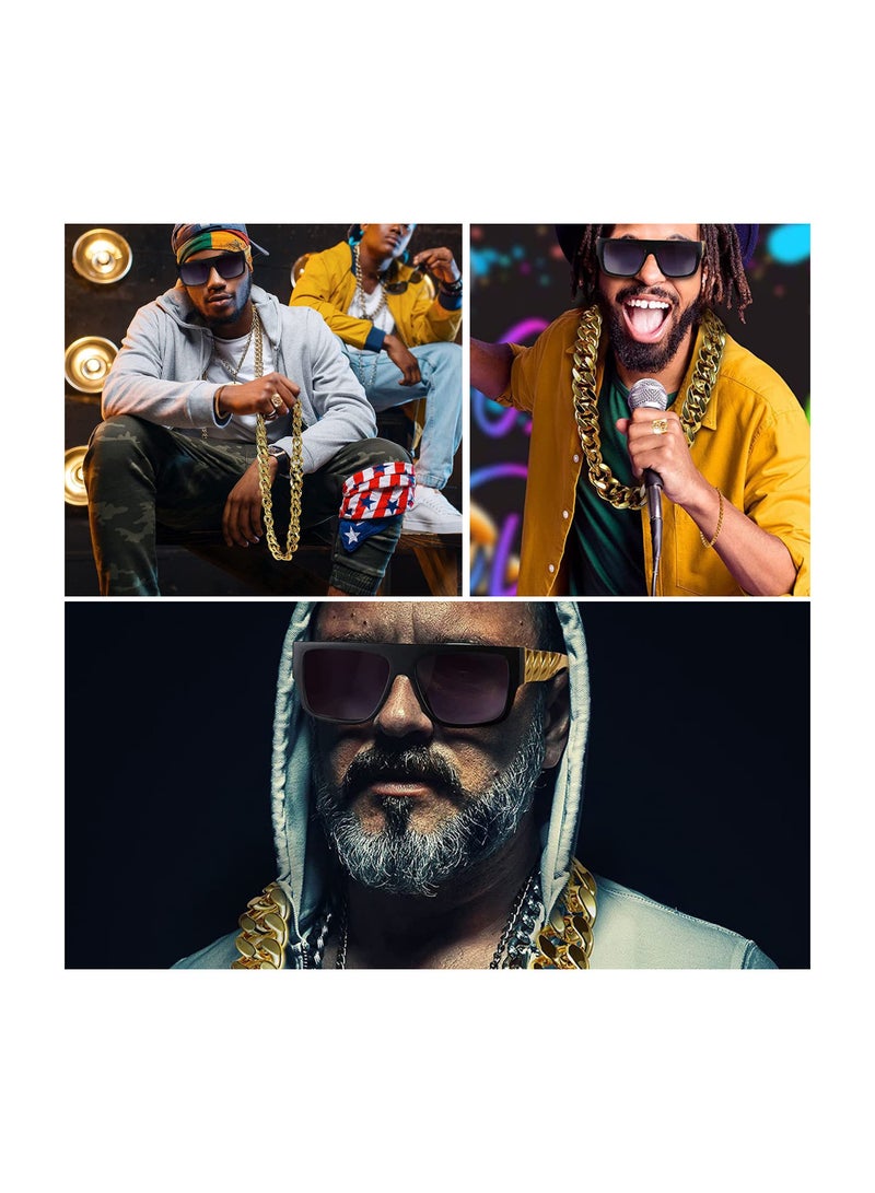 80s 90s Hip Hop Costume Kit for Men - Rapper Sunglasses, Gold Rope Chain, Bracelet, Dollar Sign Chain, Kanji Ring - Halloween Party Decorations