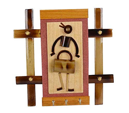 Samsam Samyak Wall Mounted Handmade Made of Bamboo Wood Key HolderHanger with Folk Dance Design for WallHome DecorOffice Decor - Image 1