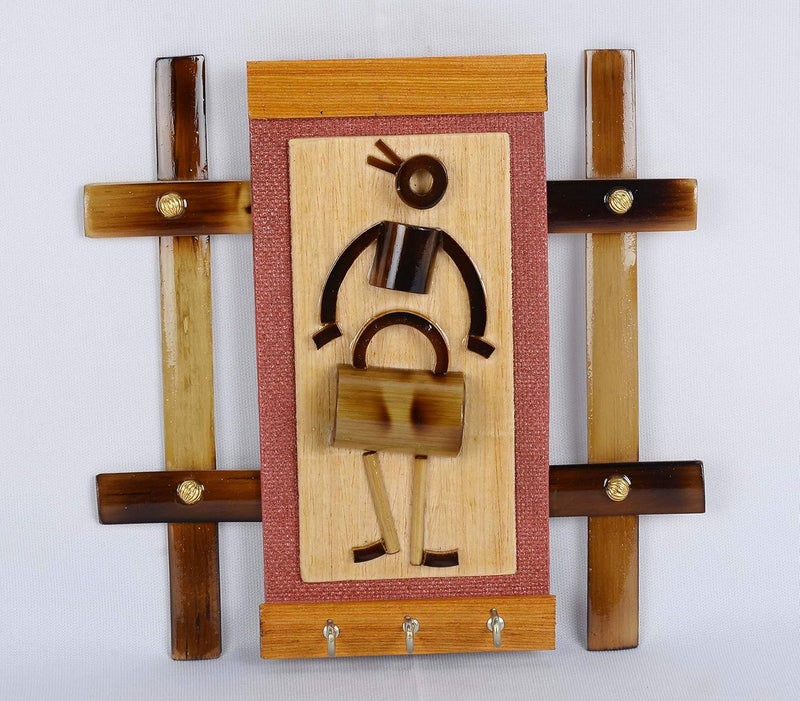 Samsam Samyak Wall Mounted Handmade Made of Bamboo Wood Key HolderHanger with Folk Dance Design for WallHome DecorOffice Decor - Image 2