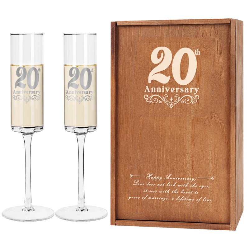 JNDJE 20th Gifts Wedding Anniversary for Couple 20th Anniversary Champange Glasses 20th Wedding Anniversary Champange Flute Gift for HimHer 20 Years of Anniversary Present