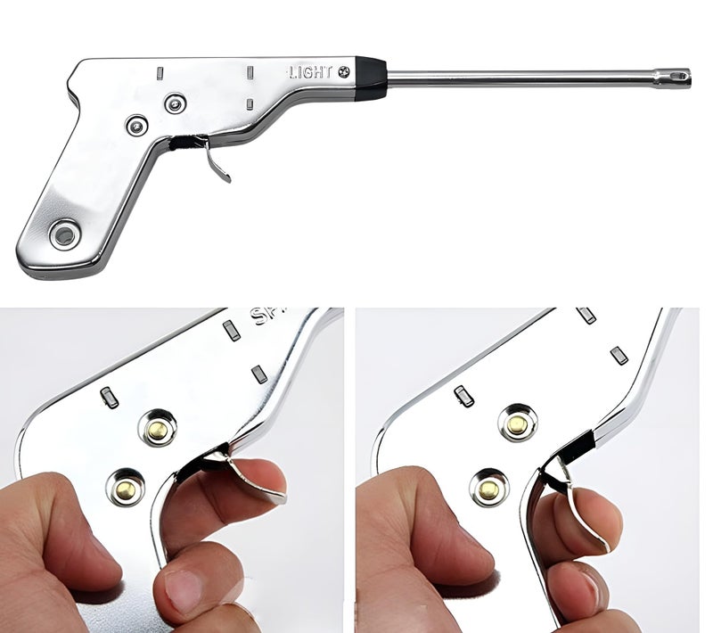 DEBIRE Steel Lighter for Kitchen Gas Stove and Restaurant Use | Long-Lasting Refillable Gun Shape Lighter with Strong Steel Body | Italian Style Spark Ignition Tool Made in Japan | Silver (Pack of 1) - Image 2