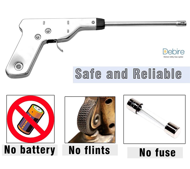 DEBIRE Steel Lighter for Kitchen Gas Stove and Restaurant Use | Long-Lasting Refillable Gun Shape Lighter with Strong Steel Body | Italian Style Spark Ignition Tool Made in Japan | Silver (Pack of 1) - Image 3