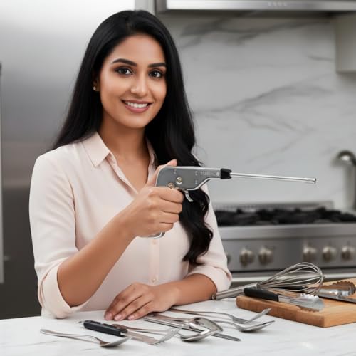 DEBIRE Steel Lighter for Kitchen Gas Stove and Restaurant Use | Long-Lasting Refillable Gun Shape Lighter with Strong Steel Body | Italian Style Spark Ignition Tool Made in Japan | Silver (Pack of 1) - Image 4