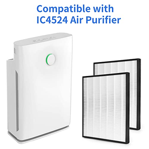 FCFMY 2 Packs H13 True HEPA Replacement Filter Compatible with InvisiClean Claro IC-4524 Air Cleaner Purifier with Activated Carbon Pre-Filter - Image 2