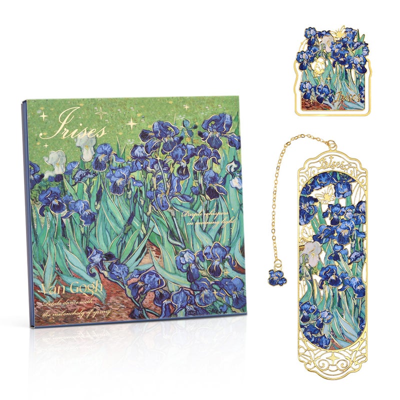 emmoolife Luxury Metal Bookmark & Book Clip Gift Set, Oil Painting Themed Irises, 1 Bookmark with Pendant + 1 Book Clip, Elegant Christmas New Year Gift Box for Women Book Lovers Writers Readers Teenage - Image 1
