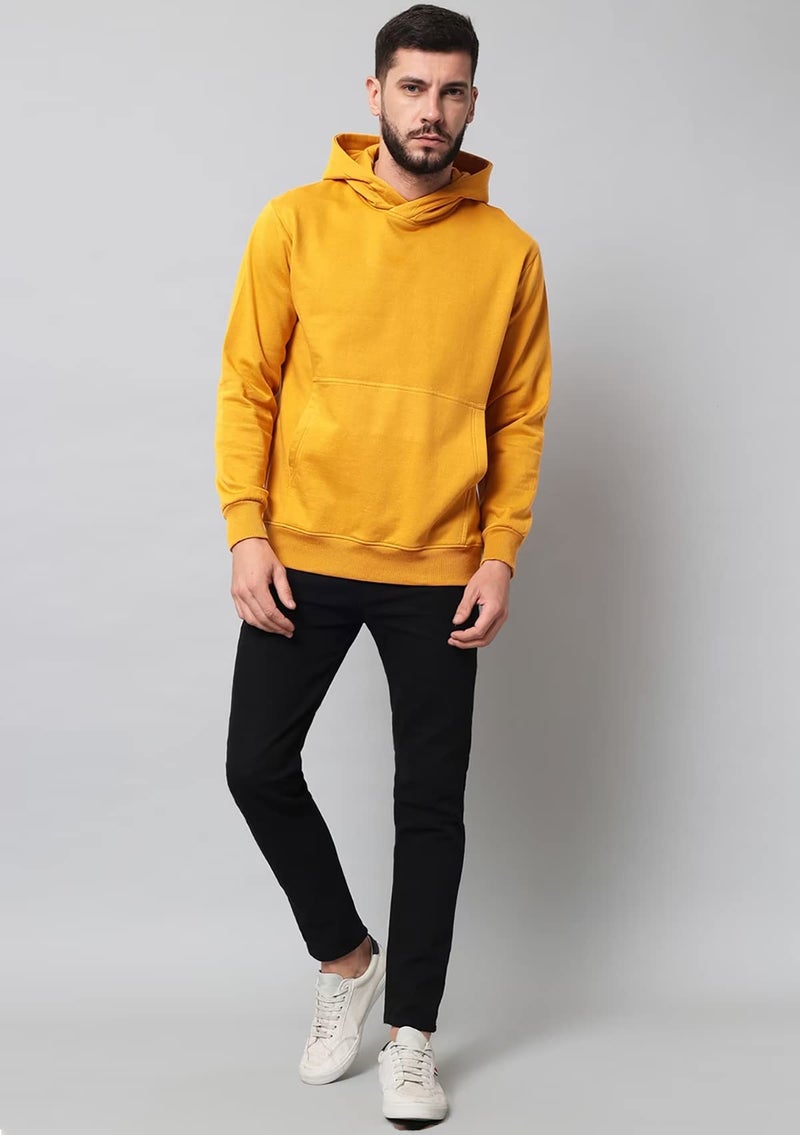 LEOTUDE Men's Loop Knit Hooded Neck Sweatshirt (W88_Colour_P_Mustard_L) - Image 3