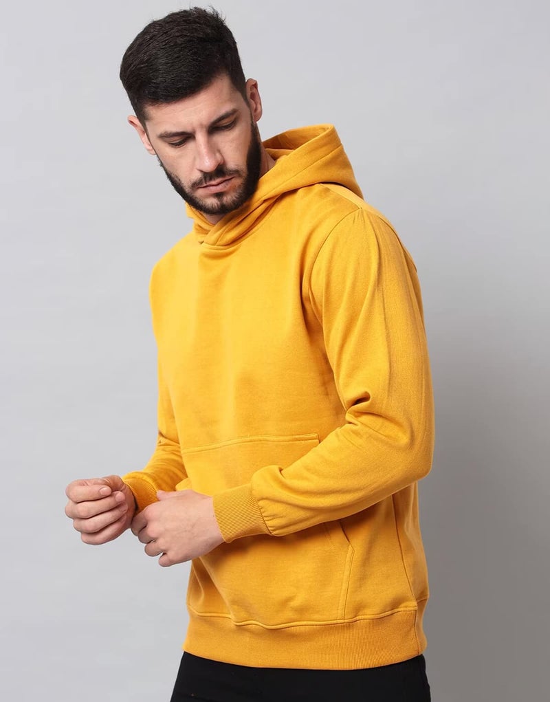 LEOTUDE Men's Loop Knit Hooded Neck Sweatshirt (W88_Colour_P_Mustard_L) - Image 4