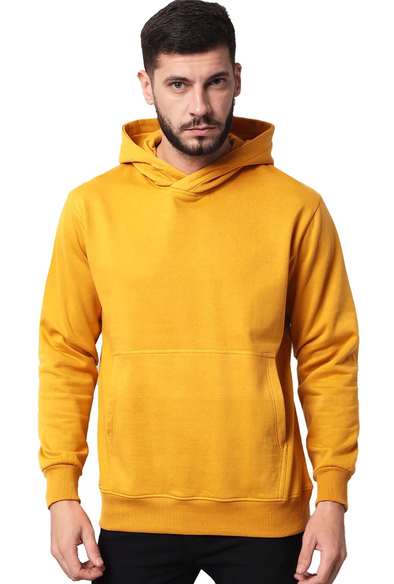 LEOTUDE Men's Loop Knit Hooded Neck Sweatshirt (W88_Colour_P_Mustard_L) - Image 1