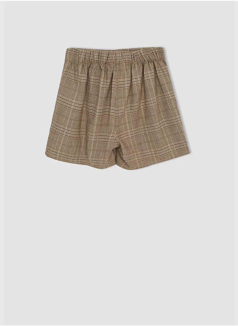 DeFacto Elasticated Waist Check Patterned Mini Short