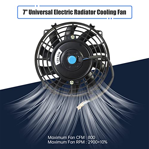 GESEXI 7 Inch Slim Fan Push Pull Electric Radiator Cooling Fan Universal High Performance 12V 80W Motor with Fan Mounting Kit (Black) - Image 5