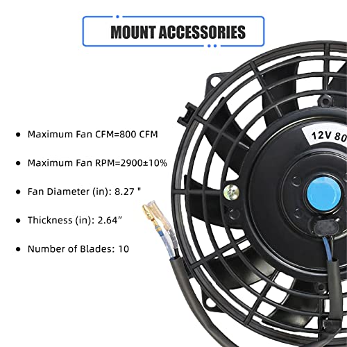 GESEXI 7 Inch Slim Fan Push Pull Electric Radiator Cooling Fan Universal High Performance 12V 80W Motor with Fan Mounting Kit (Black) - Image 3