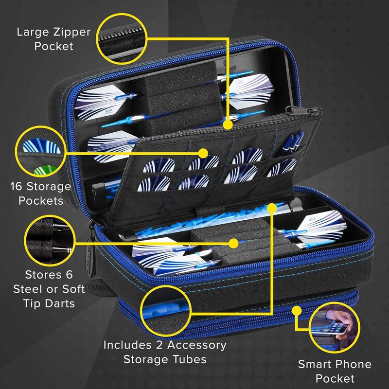 CASEMASTER Plazma Pro, 6 Dart Case for Soft and Steel Tip Darts, Features Large Front Mobile Device Pocket, Built-In Storage Tubes and Pockets for Flights, Tips, Shafts, and Personal Items - Image 3