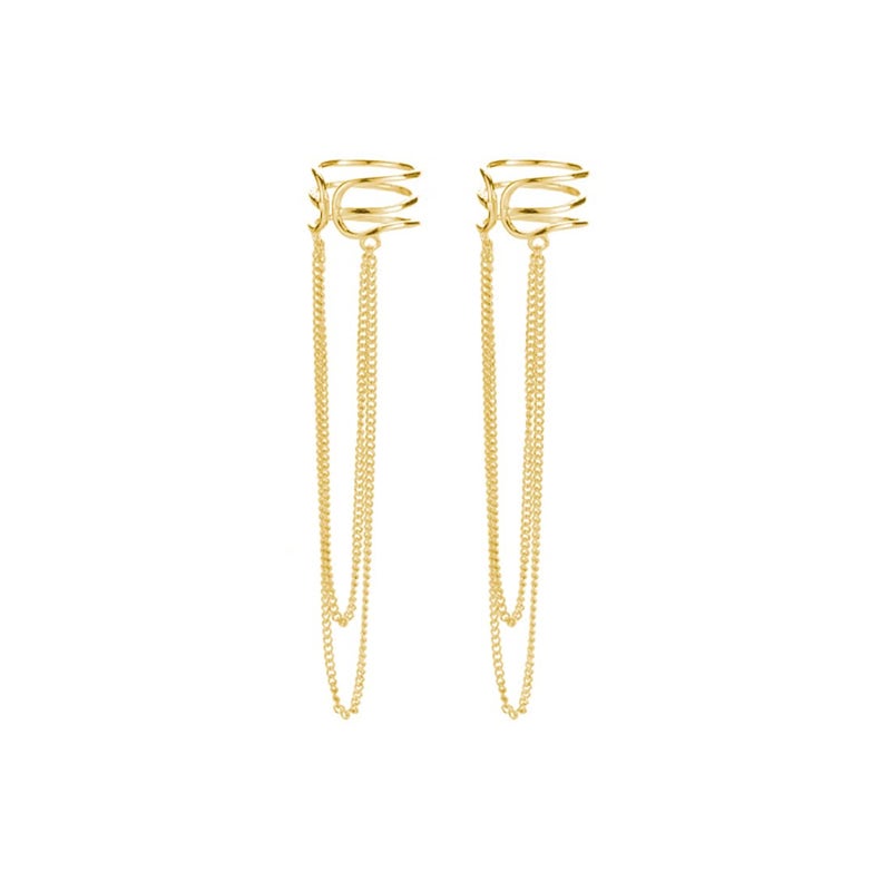 SLUYNZ 925 Sterling Silver No Piercing Cuff Earrings Chain for Women Wrap Earrings Tassel Clip On Ear (Gold Plated) - Image 1