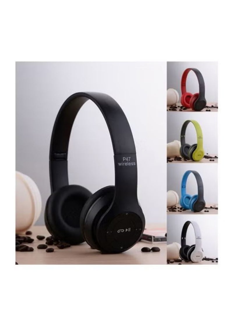 P47 Wireless Over-Ear Headphones with Microphone, Black - Image 4
