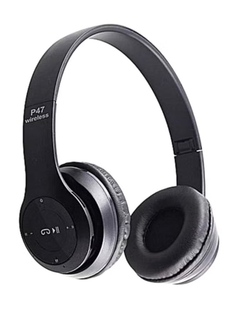 P47 Wireless Over-Ear Headphones with Microphone, Black - Image 1