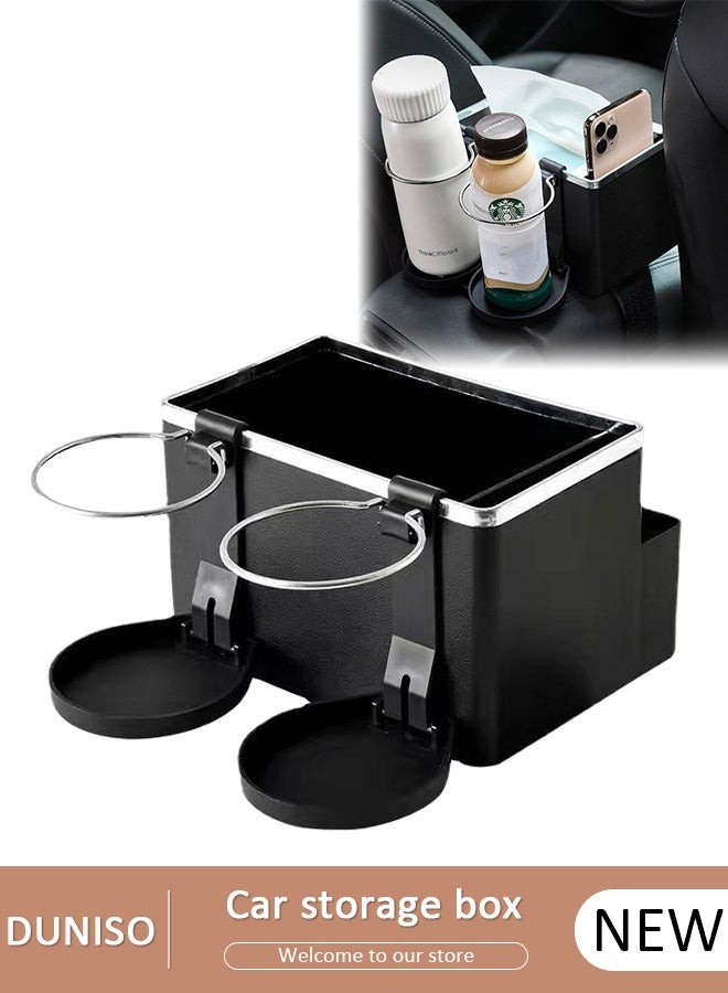 DUNISO Multifunctional Car Tissue Box Holder Water Cup Holder Large Capacity Car Storage Box Car Armrest Storage Box - Image 1