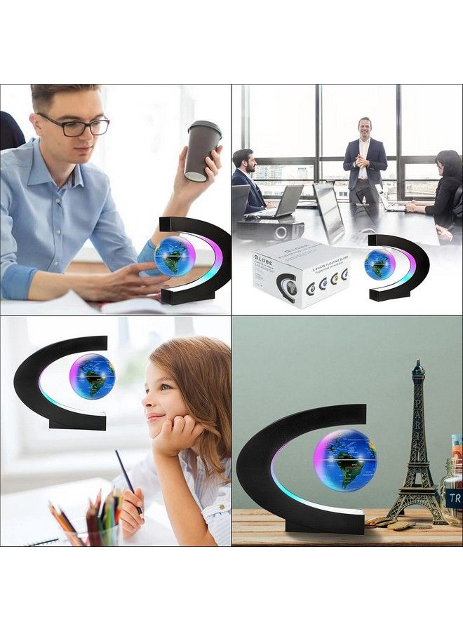 Gresus Magnetic Levitation Floating World Map Globe With C Shape Base Floating Globe With Led Lights Great Fathers Students Teacher Business Boyfriend Birthday Gift For Office Desk Decoration (Blue) - Image 5