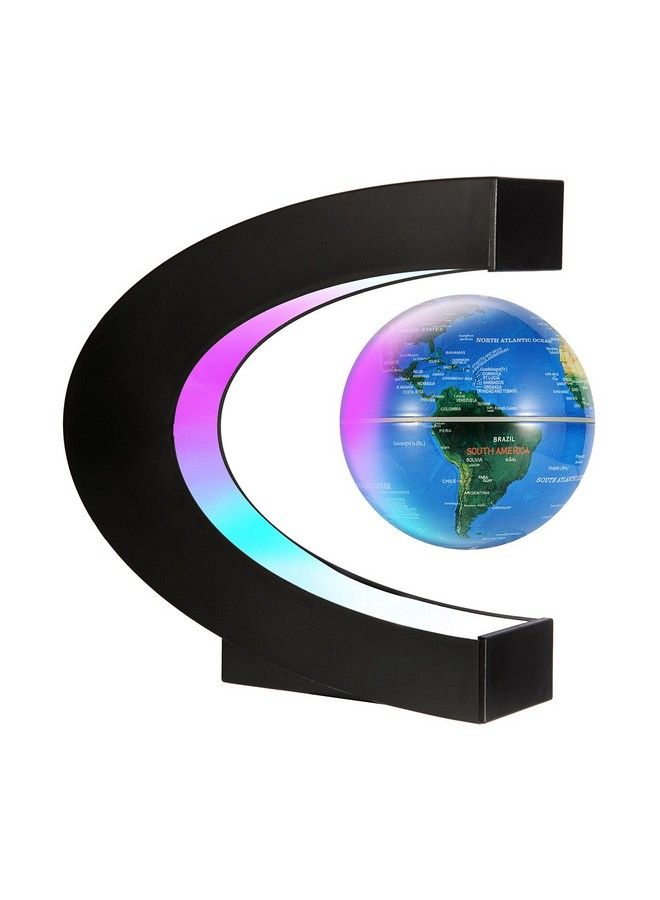 Gresus Magnetic Levitation Floating World Map Globe With C Shape Base Floating Globe With Led Lights Great Fathers Students Teacher Business Boyfriend Birthday Gift For Office Desk Decoration (Blue) - Image 2