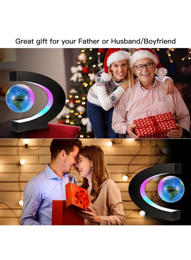 Gresus Magnetic Levitation Floating World Map Globe With C Shape Base Floating Globe With Led Lights Great Fathers Students Teacher Business Boyfriend Birthday Gift For Office Desk Decoration (Blue) - Image 4