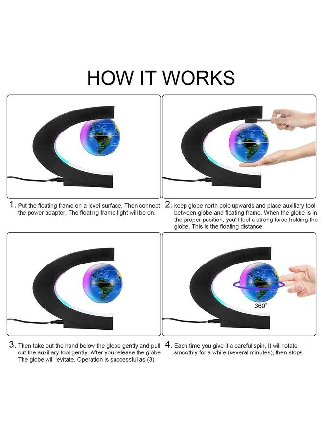 Gresus Magnetic Levitation Floating World Map Globe With C Shape Base Floating Globe With Led Lights Great Fathers Students Teacher Business Boyfriend Birthday Gift For Office Desk Decoration (Blue) - Image 3