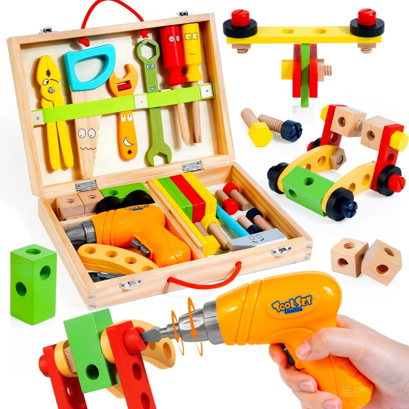 KIDWILL Kids Tool Set with Electric Drill & DIY Stickers, Toddler Tool Set for Kids Ages 3-5 Year Old Boys Girls, Pretend Play STEM Montessori Educational Construction Toys - Image 1