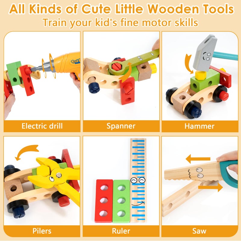 KIDWILL Kids Tool Set with Electric Drill & DIY Stickers, Toddler Tool Set for Kids Ages 3-5 Year Old Boys Girls, Pretend Play STEM Montessori Educational Construction Toys - Image 3