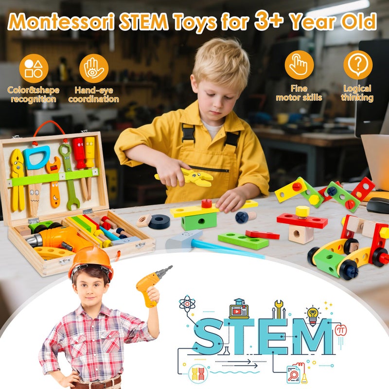 KIDWILL Kids Tool Set with Electric Drill & DIY Stickers, Toddler Tool Set for Kids Ages 3-5 Year Old Boys Girls, Pretend Play STEM Montessori Educational Construction Toys - Image 5