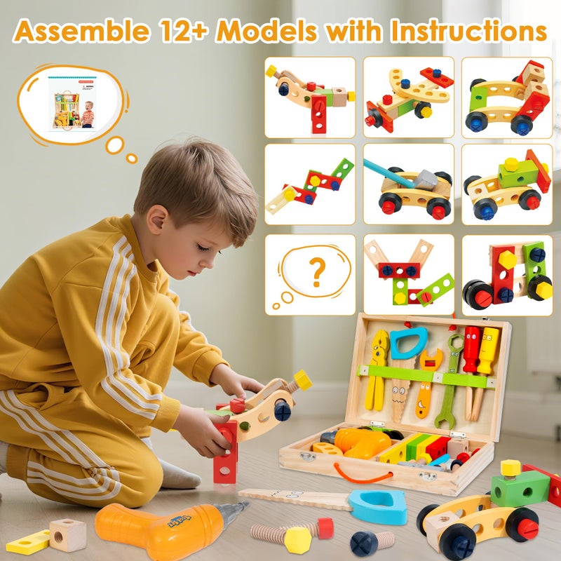 KIDWILL Kids Tool Set with Electric Drill & DIY Stickers, Toddler Tool Set for Kids Ages 3-5 Year Old Boys Girls, Pretend Play STEM Montessori Educational Construction Toys - Image 4