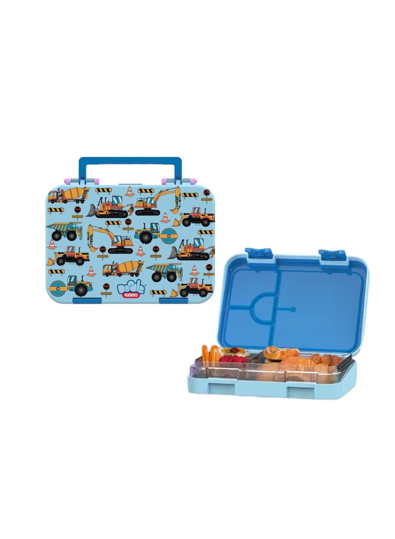 Doodle Kiddo Cars & Trucks Bento Lunch Box for Boys | 4 Compartments, Leak-Proof, BPA-Free | Freezer, Microwave & Dishwasher Safe | 21.2x15.7x4.6 CM - Image 2