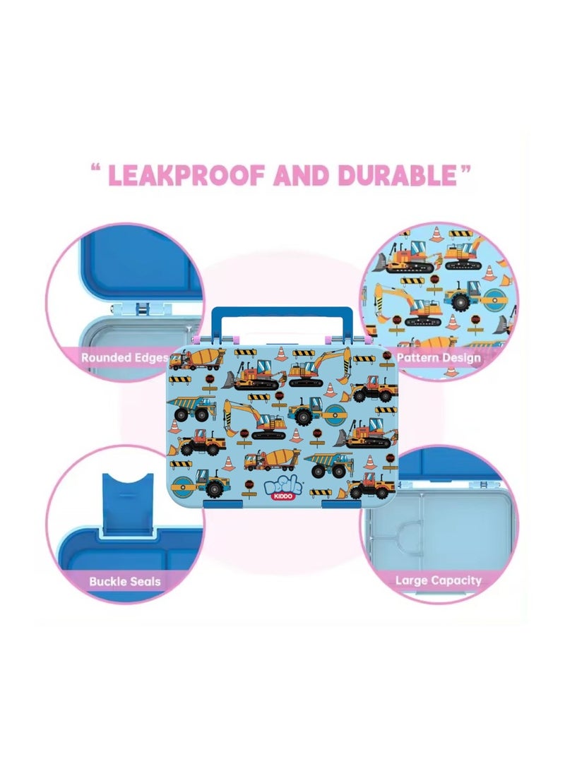 Doodle Kiddo Cars & Trucks Bento Lunch Box for Boys | 4 Compartments, Leak-Proof, BPA-Free | Freezer, Microwave & Dishwasher Safe | 21.2x15.7x4.6 CM - Image 3