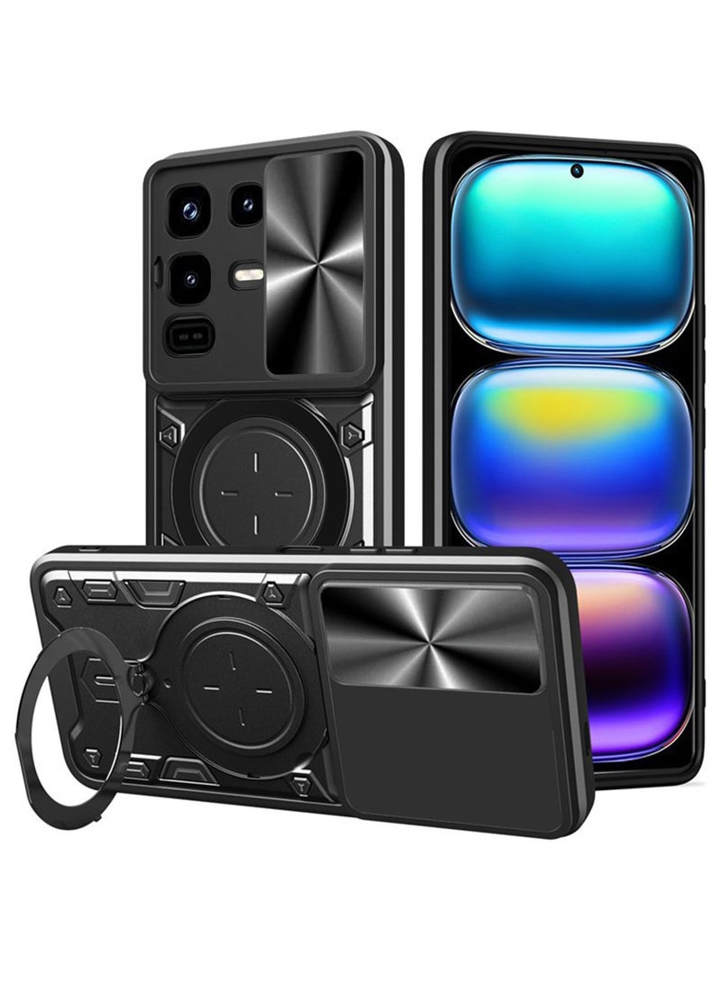 for Infinix Note 50 X Case, Slide Camera Lens Cover, Magnetic Ring Holder Kickstand Protective Phone Case for Infinix Note 50 X, Black - Image 1