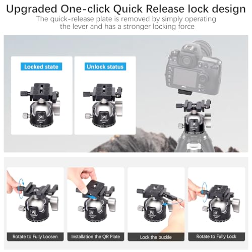 ARTCISE 46mm Low ProfileTripod Ball Head with Lever Release ARTCISE Heavy Duty Ball Head Camera Ball Head with Arca Swiss Quick Release Plate for Camera Tripod Monopod DSLR Camcorder Telescope Max Load 55lbs - Image 2