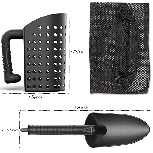 INCLY Sand Scoop & Shovel, Detecting Accessories for Kid & Adult Metal Detector, Sand Sifter Treasure Hunting & Digging Tool at The Beach & More, Black - Come with Mesh Bag - Image 5