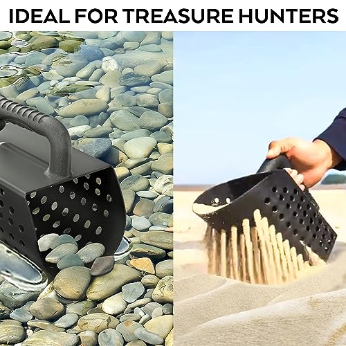 INCLY Sand Scoop & Shovel, Detecting Accessories for Kid & Adult Metal Detector, Sand Sifter Treasure Hunting & Digging Tool at The Beach & More, Black - Come with Mesh Bag - Image 3