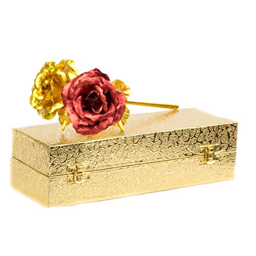 Lavanaya Silver = Red Gold Rose Flowers with Gift Box in Velvet for Gifting - Image 1