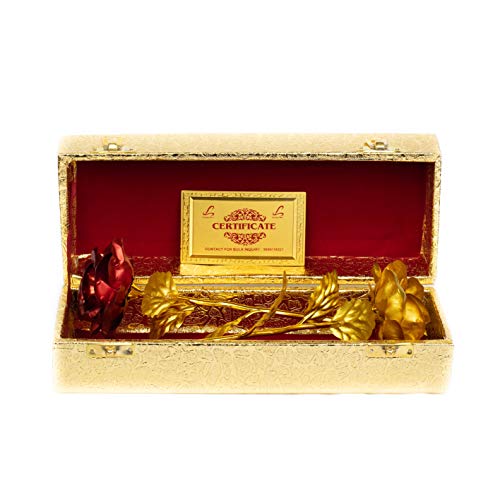 Lavanaya Silver = Red Gold Rose Flowers with Gift Box in Velvet for Gifting - Image 4