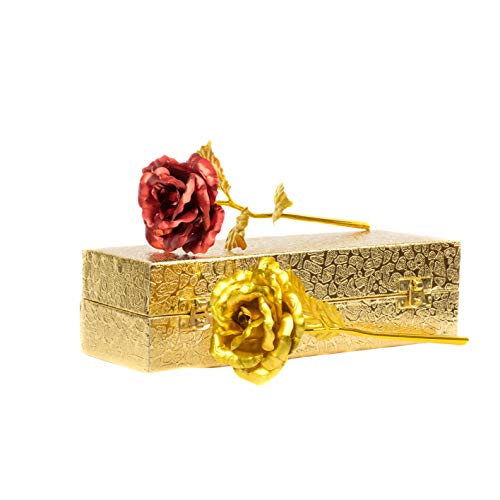 Lavanaya Silver = Red Gold Rose Flowers with Gift Box in Velvet for Gifting - Image 5
