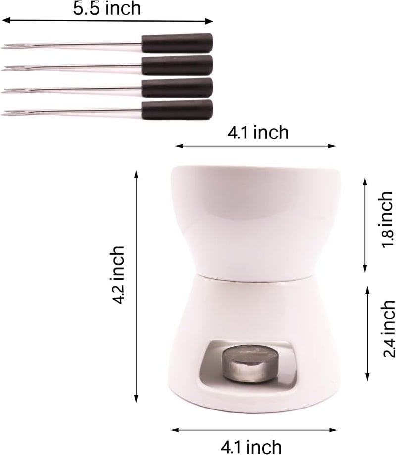 CORJEEJOR Fondue Pot Set with 4 Forks Ceramic Butter Warmer Set Premium Tea Light Porcelain Melting Pot for Chocolate Cheese Caramel - Image 3