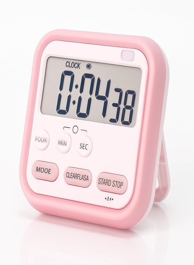 RATAVA Digital Kitchen Timer with Large LCD Display, Loud Alarm, Dual Alarm Clock, Count Up/Down Stopwatch, Foldable Stand - Ideal for Cooking, Study, Workout, Office & Classroom 1pc (Pink) - Image 1