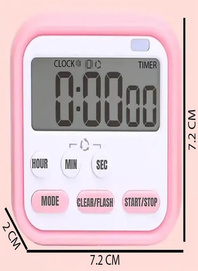 RATAVA Digital Kitchen Timer with Large LCD Display, Loud Alarm, Dual Alarm Clock, Count Up/Down Stopwatch, Foldable Stand - Ideal for Cooking, Study, Workout, Office & Classroom 1pc (Pink) - Image 3