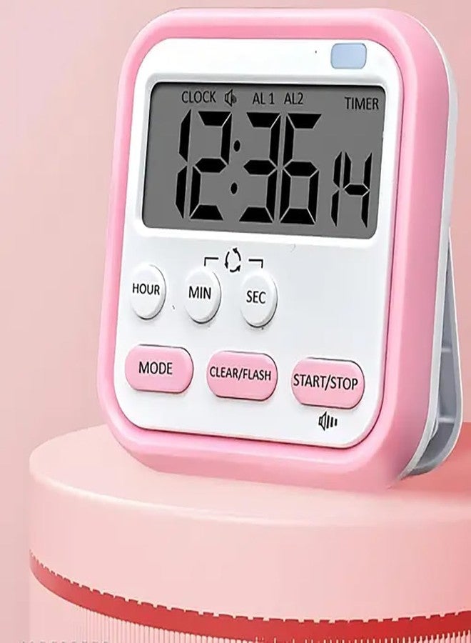 RATAVA Digital Kitchen Timer with Large LCD Display, Loud Alarm, Dual Alarm Clock, Count Up/Down Stopwatch, Foldable Stand - Ideal for Cooking, Study, Workout, Office & Classroom 1pc (Pink) - Image 5