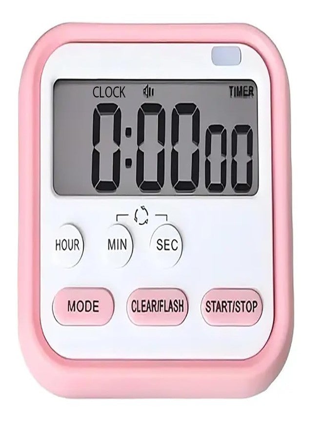 RATAVA Digital Kitchen Timer with Large LCD Display, Loud Alarm, Dual Alarm Clock, Count Up/Down Stopwatch, Foldable Stand - Ideal for Cooking, Study, Workout, Office & Classroom 1pc (Pink) - Image 4